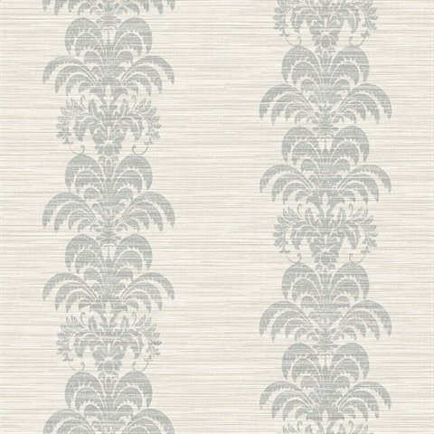 Grey Palm Frond Stripe Stringcloth Textured Wallpaper