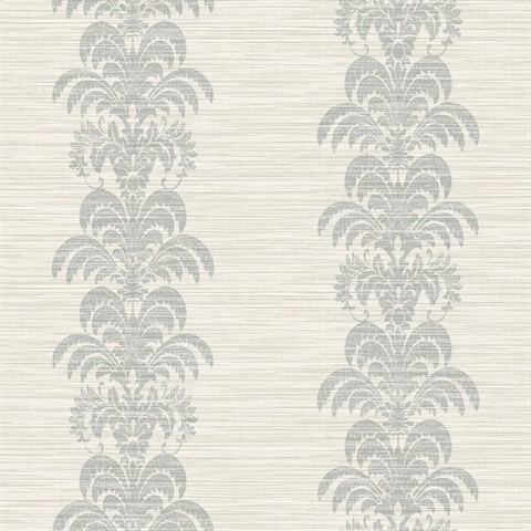 Grey Palm Frond Stripe Stringcloth Textured Wallpaper