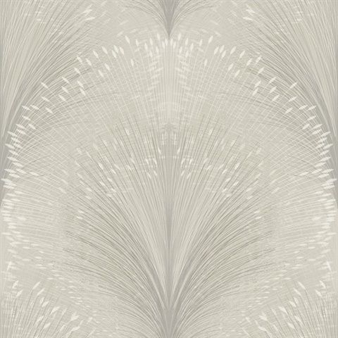 Grey Papyrus Plume Metallic Textured Leaf Damask Wallpaper