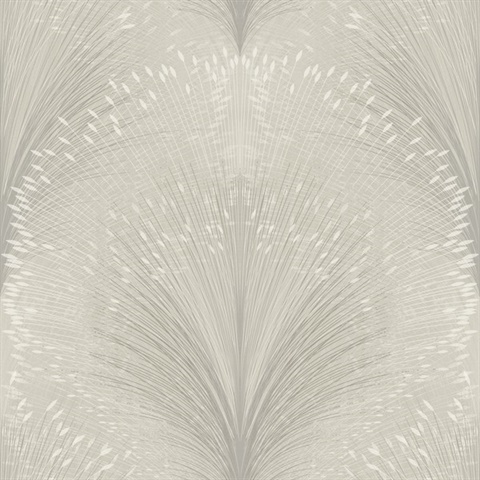 Grey Papyrus Plume Metallic Textured Leaf Damask Wallpaper