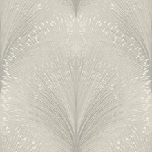 Grey Papyrus Plume Metallic Textured Leaf Damask Wallpaper