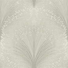 Grey Papyrus Plume Metallic Textured Leaf Damask Wallpaper