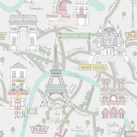 Grey Paris Toile Wallpaper