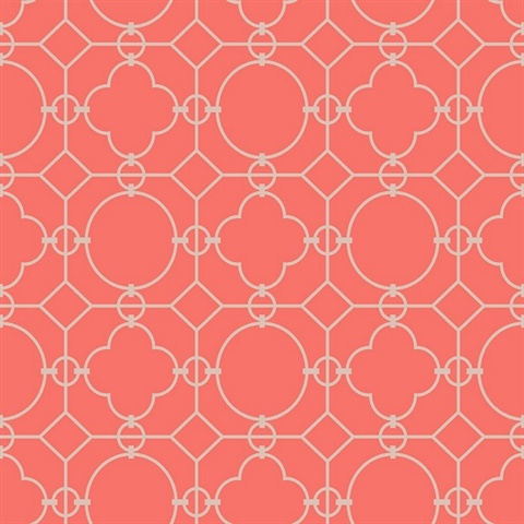 Grey & Red Commercial Lattice Wallpaper