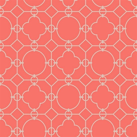 Grey & Red Commercial Lattice Wallpaper