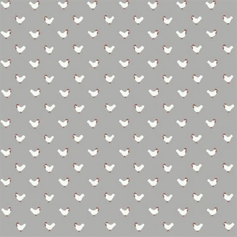 Grey & Red Country Rooster Wallpaper