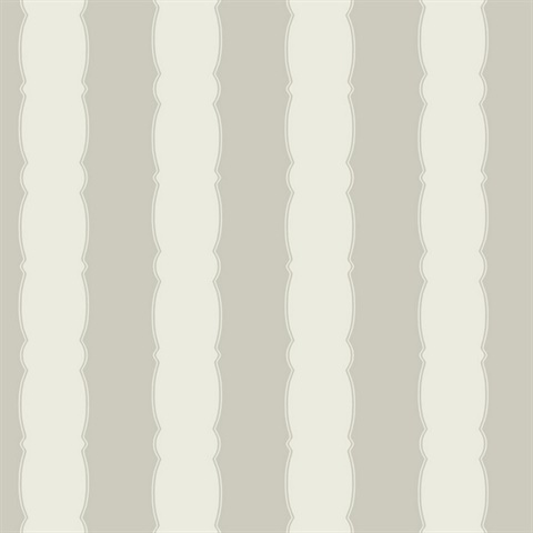 Grey Scalloped Vertical Beach Stripe Wallpaper