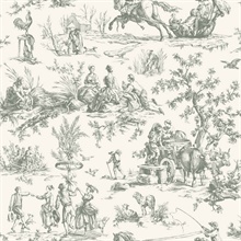 Grey French Country Toile Wallpaper