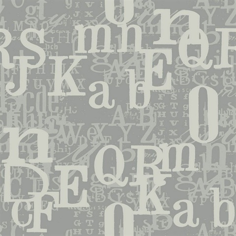 Grey & Silver Alphabet Letters Toile Wallpaper