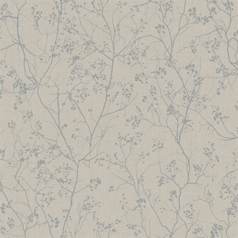 Grey & Silver Luminous Tree Branch Wallpaper