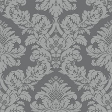 Grey & Silver Shimmering Glitter Damask Wallpaper