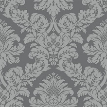 Grey & Silver Shimmering Glitter Damask Wallpaper