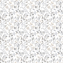 Grey Spring Leaf & Floral Trail Wallpaper