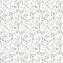 Grey Spring Leaf &amp; Floral Trail Wallpaper