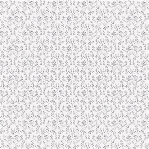 Grey Subtle Ogee Floral & Leaf Wallpaper