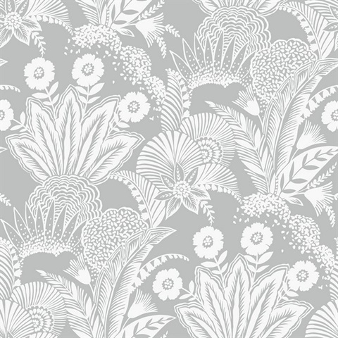 Grey Suvi Modern Palm Leaf Wallpaper