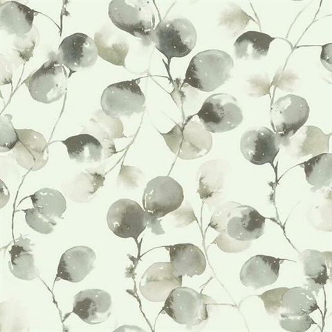 Grey & Taupe Eucalyptus Floral Trail Wallpaper