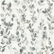 Grey &amp; Taupe Joyful Eucalyptus Watercolor Leaf  Wallpaper