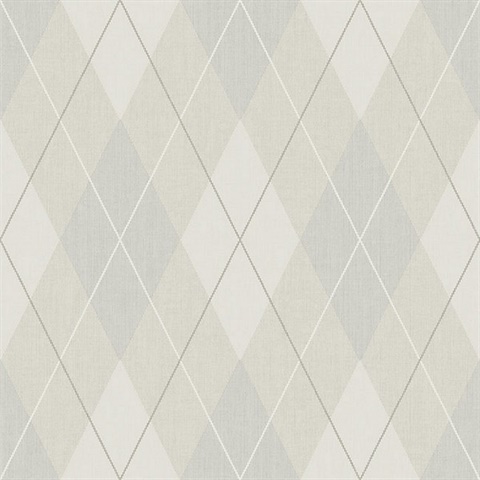 Grey, Taupe & White Textured Argyle Wallpaper