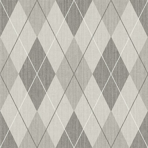 Grey, Taupe & White Textured Argyle Wallpaper