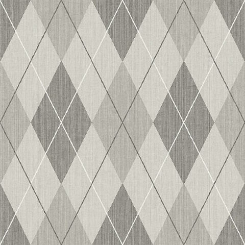 Grey, Taupe & White Textured Argyle Wallpaper