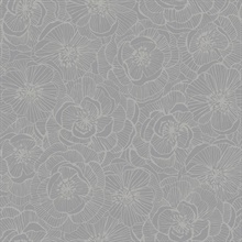Grey Textured Large Linework Floral Wallpaper