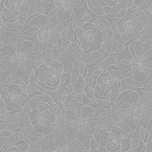 Grey Textured Large Linework Floral Wallpaper