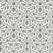 Grey Vintage Blooms French Leaf & Petals Wallpaper