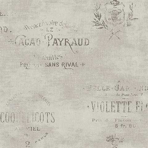 Grey Vintage Fresh Labels Wallpaper