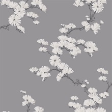 Grey & White Chinoiserie Garden Tree Wallpaper