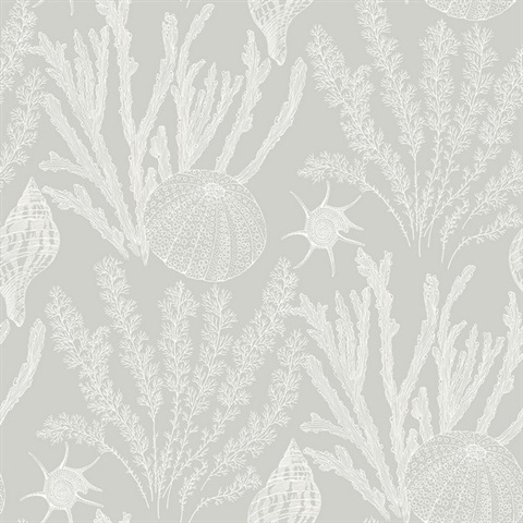 Grey & White Commercial Coral Wallpaper