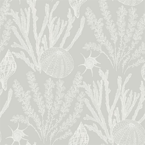 Grey & White Commercial Coral Wallpaper