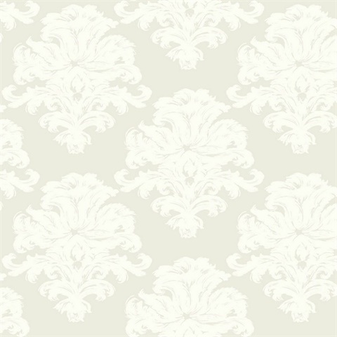 Grey & White Commercial Damask Wallpaper