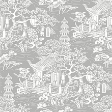 Grey & White Commercial Oriental Scenic Wallpaper