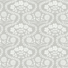 Grey &amp; White Folksy Floral Wallpaper