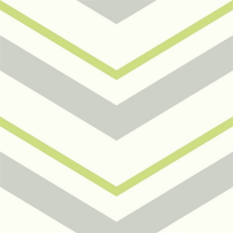 Grey, White & Green Commercial Chevron Wallpaper