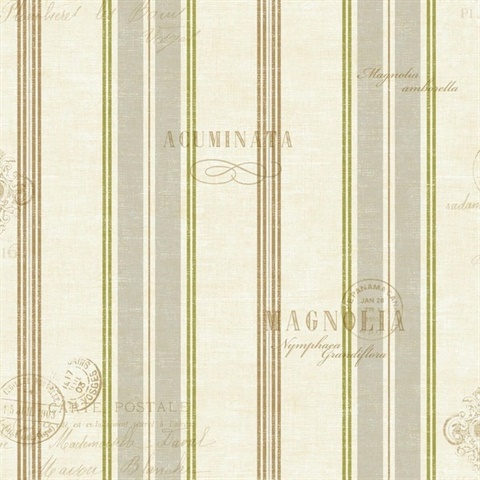 Grey, White & Green Commercial Island Stripe Wallpaper