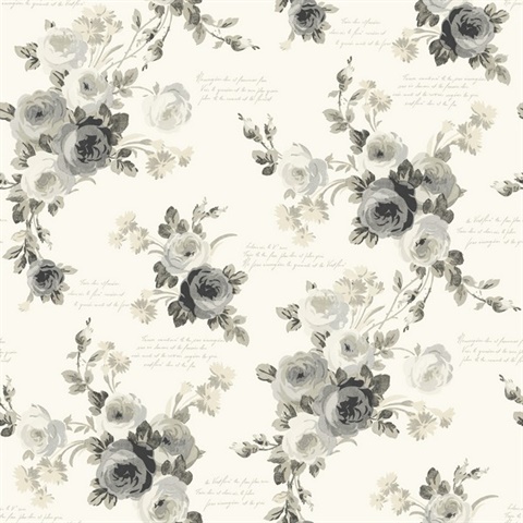 Grey & white Heirloom Rose Peel and Stick Wallpaper