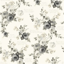 Grey &amp; white Heirloom Rose Peel and Stick Wallpaper