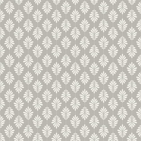Grey & White Leaflet Modern Floral Leaf Prepasted Wallpaper