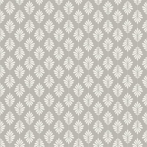 Grey & White Leaflet Modern Floral Leaf Prepasted Wallpaper