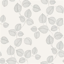Grey & White Linework Leaves Wallpaper