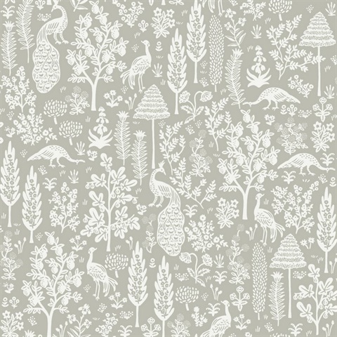 Grey & White Menagerie Toile Wallpaper