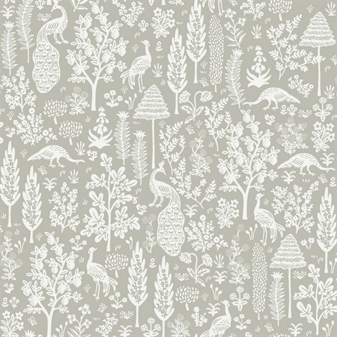 Grey & White Menagerie Toile Wallpaper