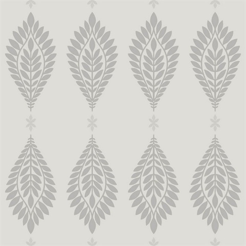 Grey & White Mirasol Palm Frond Medallion Wallpaper