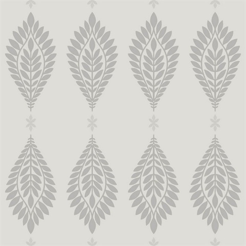 Grey & White Mirasol Palm Frond Medallion Wallpaper