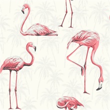 Grey, White & Pink Commercial Flamingoes Wallpaper