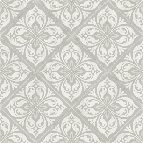 Grey & White Plumosa Mosaic Tile Wallpaper