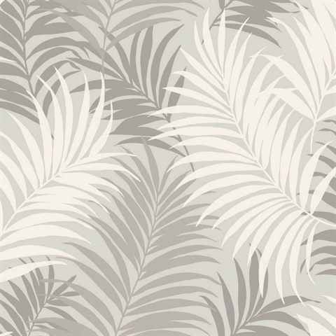 Grey & White Tropical Large Palm Leaf Wallpaper