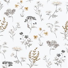Grey & Yellow Botanical Wallpaper